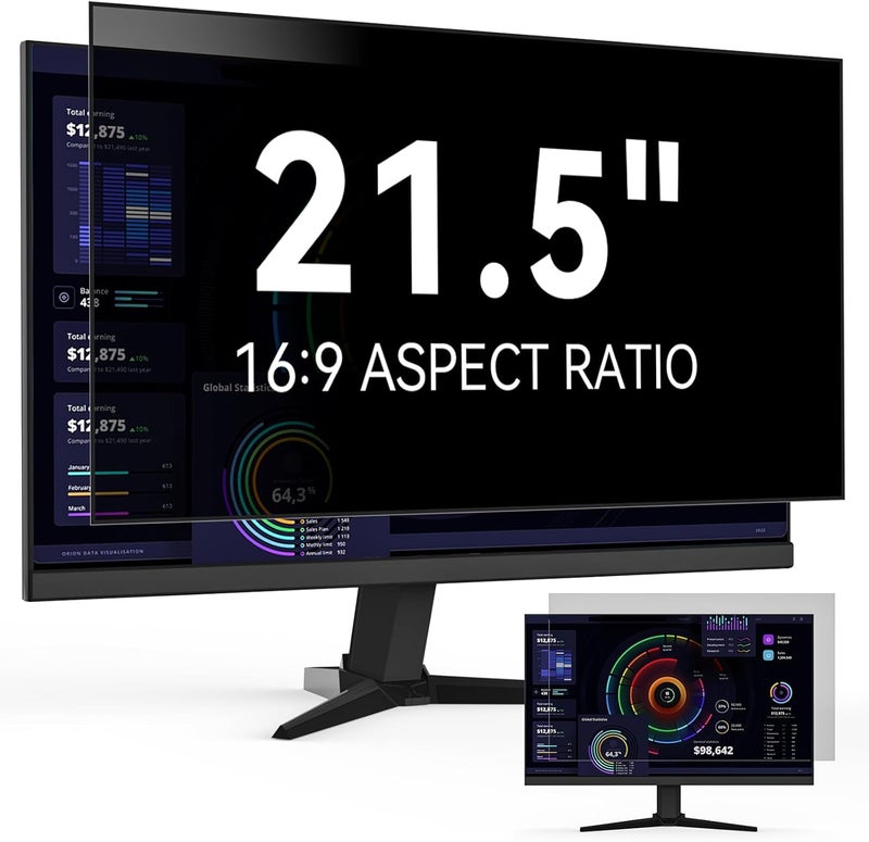 Protescreen 21.5 Inch Computer Privacy Screen Filter for 16:9 Widescreen Monitor, Removable Eye Protection Anti Glare Blue Light Filter Privacy Shield, Anti Scratch Anti Spy Screen Protector Film 21.5 in - Image 1